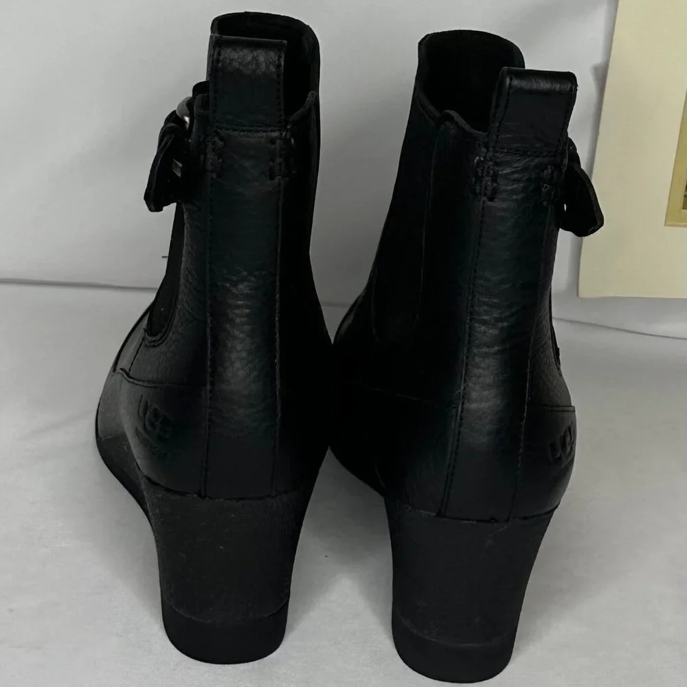 NW/B Ugg Arleta Wedge Waterproof Black Silver Buckle Boots Size 9.5 - Picture 3 of 12